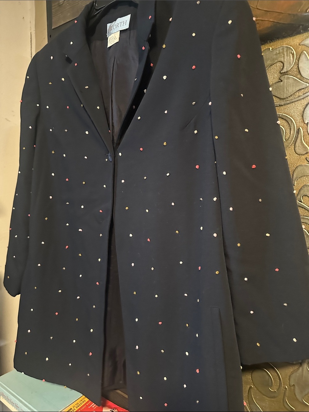 Worth Navy Blazer with Red, White & Gold Dot Embellishments